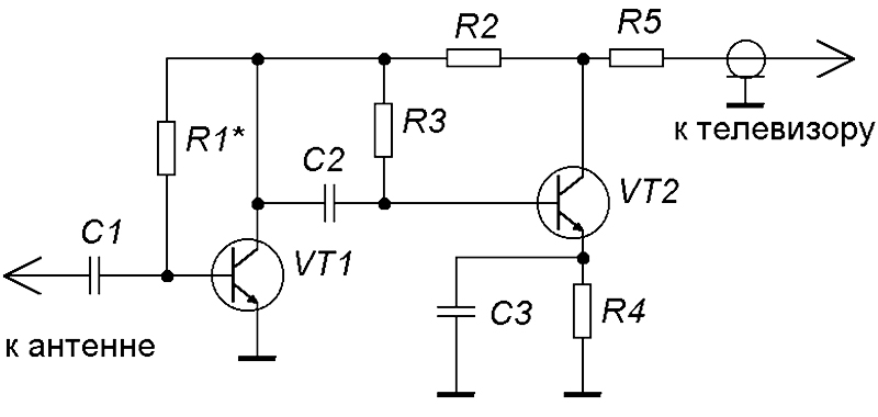 Схема антенны усилителя для телевизора