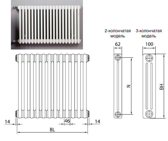 Размеры алюминиевых радиаторов отопления
